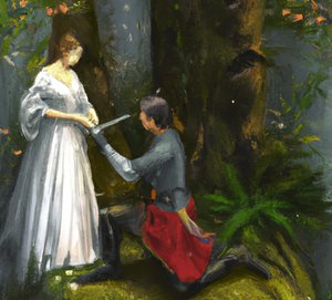 painting of queen knighting a soldier created by DaliE