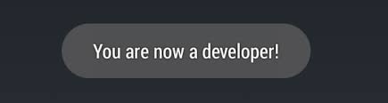 a toast ui element from Android that reads "you are now a developer