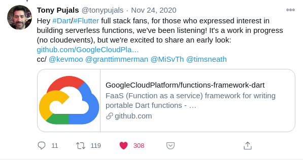 Dart on GCP twitter screengrab